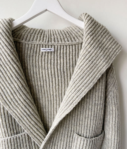 FUMIKA_UCHIDA/SHETLAND RIB STITCH HOODED CARDIGAN(TOP GREY)