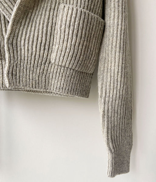 FUMIKA_UCHIDA/SHETLAND RIB STITCH HOODED CARDIGAN(TOP GREY)