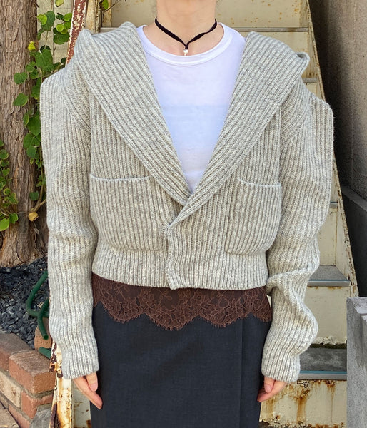 FUMIKA_UCHIDA/SHETLAND RIB STITCH HOODED CARDIGAN(TOP GREY)