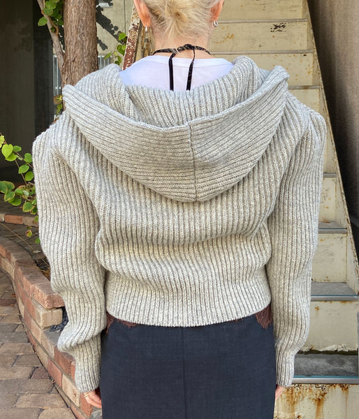 FUMIKA_UCHIDA/SHETLAND RIB STITCH HOODED CARDIGAN(TOP GREY)