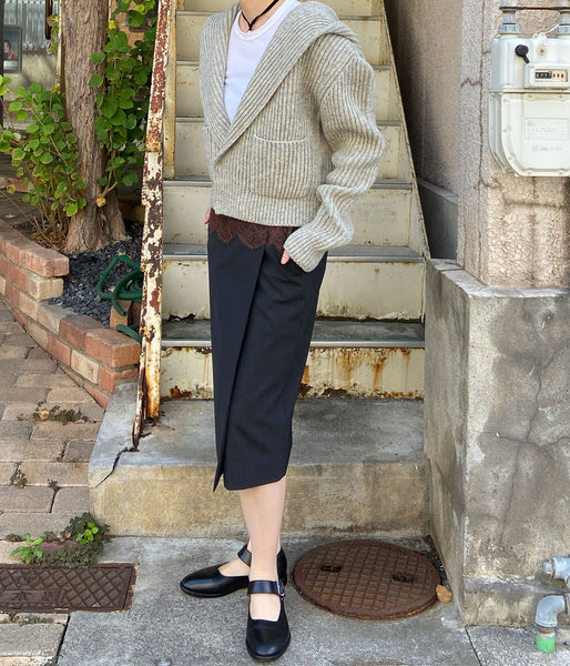 FUMIKA_UCHIDA/SHETLAND RIB STITCH HOODED CARDIGAN(TOP GREY)