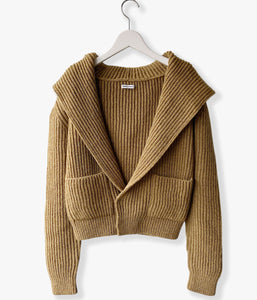 FUMIKA_UCHIDA/SHETLAND RIB STITCH HOODED CARDIGAN(TOP BROWN)