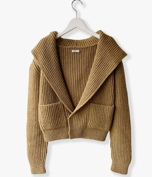 FUMIKA_UCHIDA/SHETLAND RIB STITCH HOODED CARDIGAN(TOP BROWN)