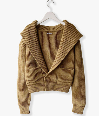 FUMIKA_UCHIDA/SHETLAND RIB STITCH HOODED CARDIGAN(TOP BROWN)
