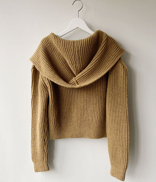 FUMIKA_UCHIDA/SHETLAND RIB STITCH HOODED CARDIGAN(TOP BROWN)