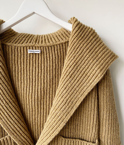 FUMIKA_UCHIDA/SHETLAND RIB STITCH HOODED CARDIGAN(TOP BROWN)