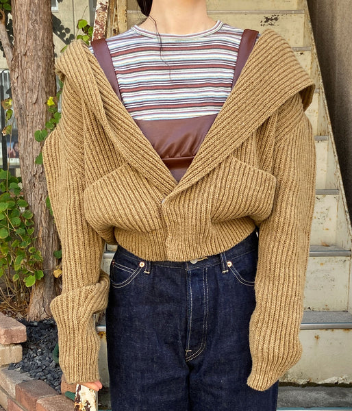 FUMIKA_UCHIDA/SHETLAND RIB STITCH HOODED CARDIGAN(TOP BROWN)