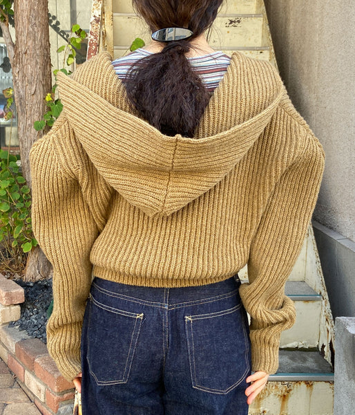 FUMIKA_UCHIDA/SHETLAND RIB STITCH HOODED CARDIGAN(TOP BROWN)