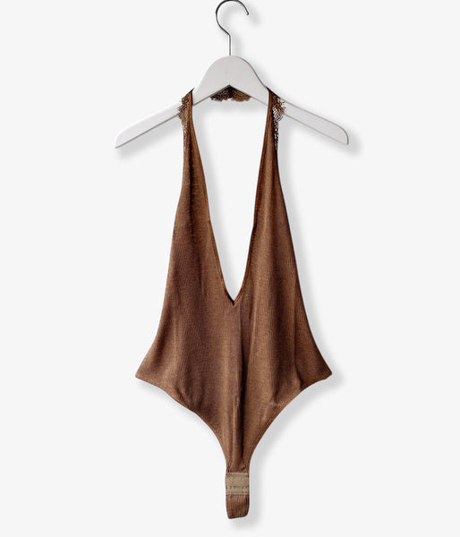 FUMIKA_UCHIDA/RIB HALTER-NECK BODYSUIT(BROWN)