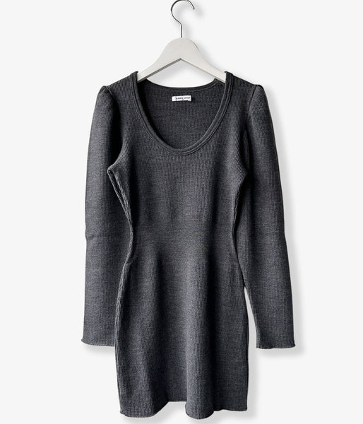 FUMIKA_UCHIDA/RIB STITCH U-NECK UNDERWEAR(TOP CHARCOAL)