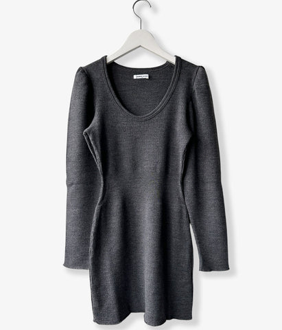 FUMIKA_UCHIDA/RIB STITCH U-NECK UNDERWEAR(TOP CHARCOAL)