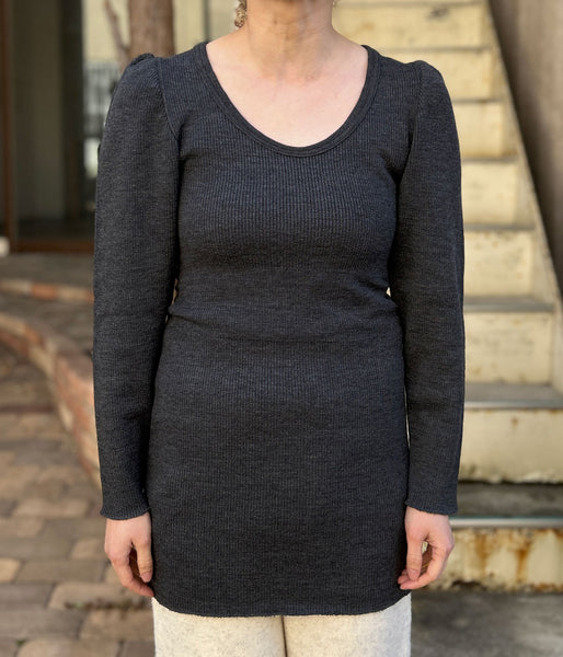 FUMIKA_UCHIDA/RIB STITCH U-NECK UNDERWEAR(TOP CHARCOAL)