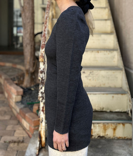 FUMIKA_UCHIDA/RIB STITCH U-NECK UNDERWEAR(TOP CHARCOAL)