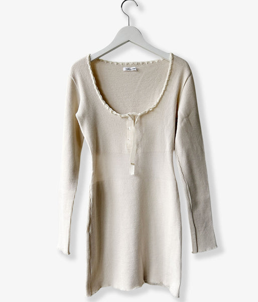 FUMIKA_UCHIDA/RIB STITCH HENLEY-NECK UNDERWEAR(IVORY)