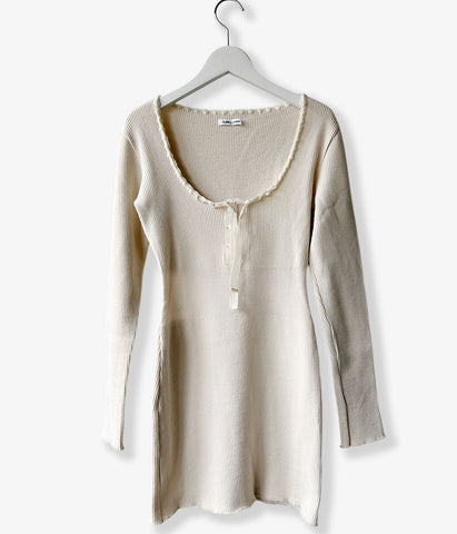 FUMIKA_UCHIDA/RIB STITCH HENLEY-NECK UNDERWEAR(IVORY)