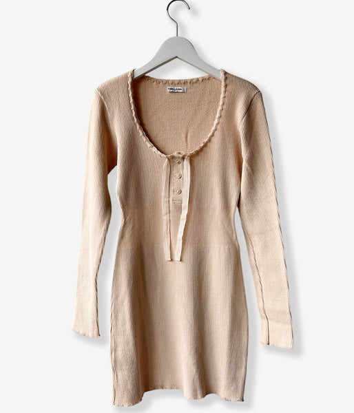 FUMIKA_UCHIDA/RIB STITCH HENLEY-NECK UNDERWEAR(PINKBEIGE)