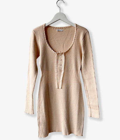 FUMIKA_UCHIDA/RIB STITCH HENLEY-NECK UNDERWEAR(PINKBEIGE)