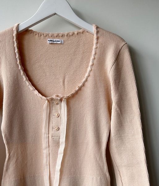 FUMIKA_UCHIDA/RIB STITCH HENLEY-NECK UNDERWEAR(PINKBEIGE)