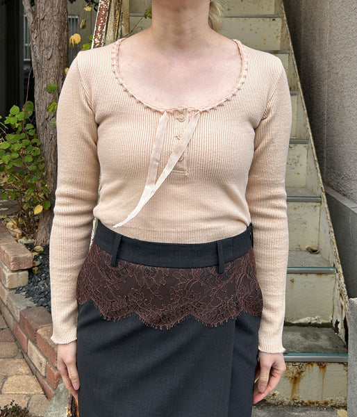 FUMIKA_UCHIDA/RIB STITCH HENLEY-NECK UNDERWEAR(PINKBEIGE)