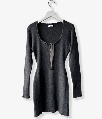 FUMIKA_UCHIDA/RIB STITCH HENLEY-NECK UNDERWEAR(TOP CHARCOAL)