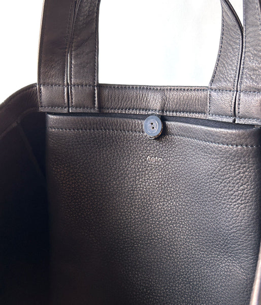 Aeta/DEER LEATHER DOUBLE HANDLE TOTE M(BLACK)