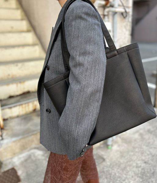 Aeta/DEER LEATHER DOUBLE HANDLE TOTE M(BLACK)