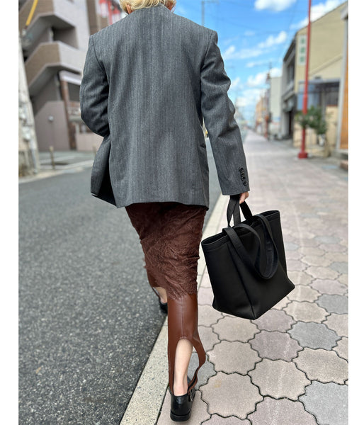 Aeta/DEER LEATHER DOUBLE HANDLE TOTE M(BLACK)