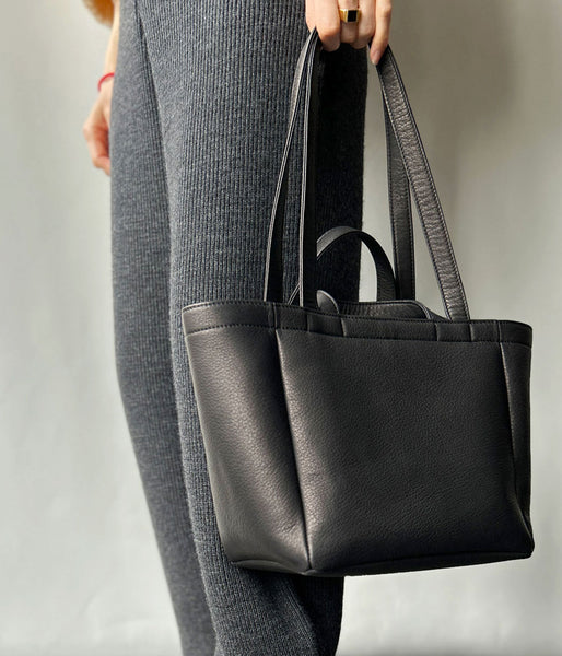 Aeta/DEER LEATHER DOUBLE HANDLE TOTE S(BLACK)