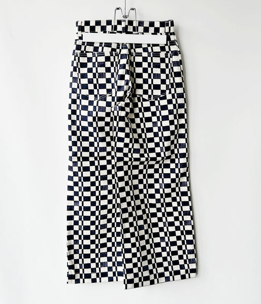 PHEENY/CHECKERED HIGH WAIST WIDE PANTS(NAVY)