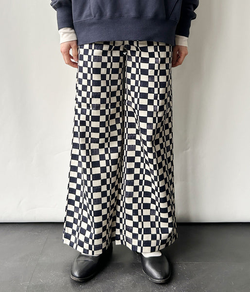PHEENY/CHECKERED HIGH WAIST WIDE PANTS(NAVY)
