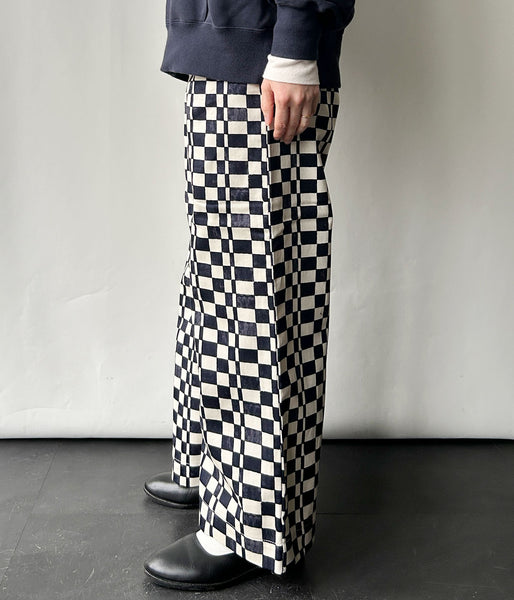 PHEENY/CHECKERED HIGH WAIST WIDE PANTS(NAVY)