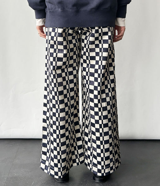 PHEENY/CHECKERED HIGH WAIST WIDE PANTS(NAVY)