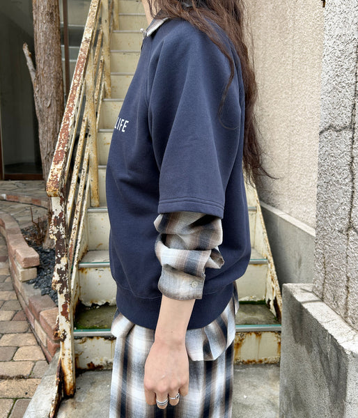 PHEENY/FLOCKED ATHLEISURE S/S SWEATSHIRT(NAVY)