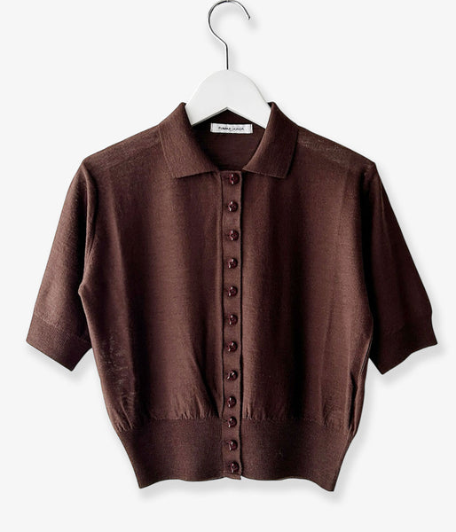 FUMIKA_UCHIDA/KNITTED POLO CARDIGAN(BROWN)