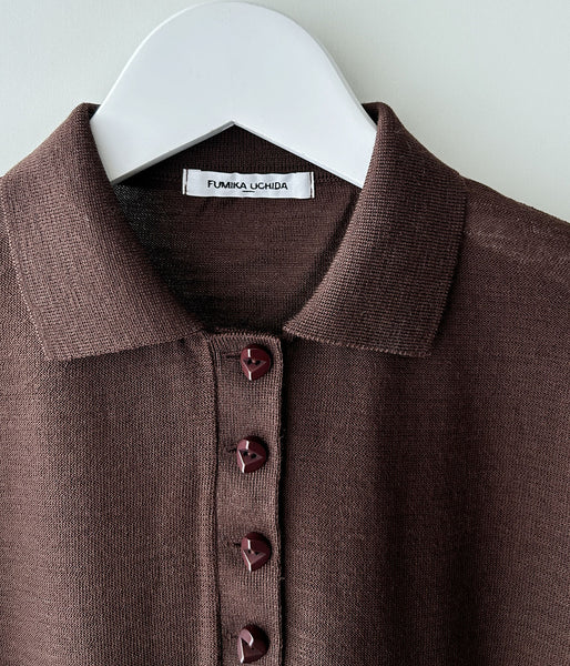 FUMIKA_UCHIDA/KNITTED POLO CARDIGAN(BROWN)