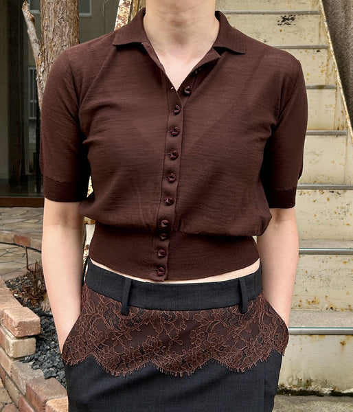 FUMIKA_UCHIDA/KNITTED POLO CARDIGAN(BROWN)