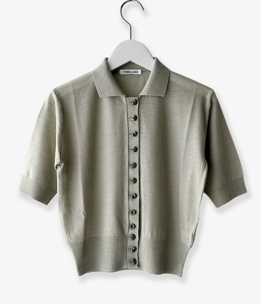 FUMIKA_UCHIDA/KNITTED POLO CARDIGAN(SAGEGREY)