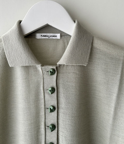 FUMIKA_UCHIDA/KNITTED POLO CARDIGAN(SAGEGREY)