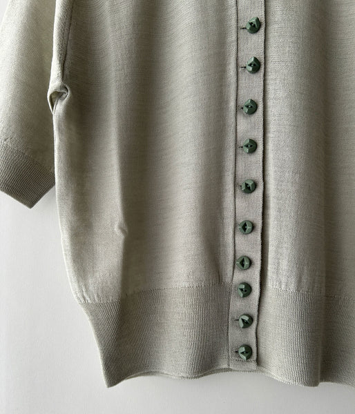FUMIKA_UCHIDA/KNITTED POLO CARDIGAN(SAGEGREY)