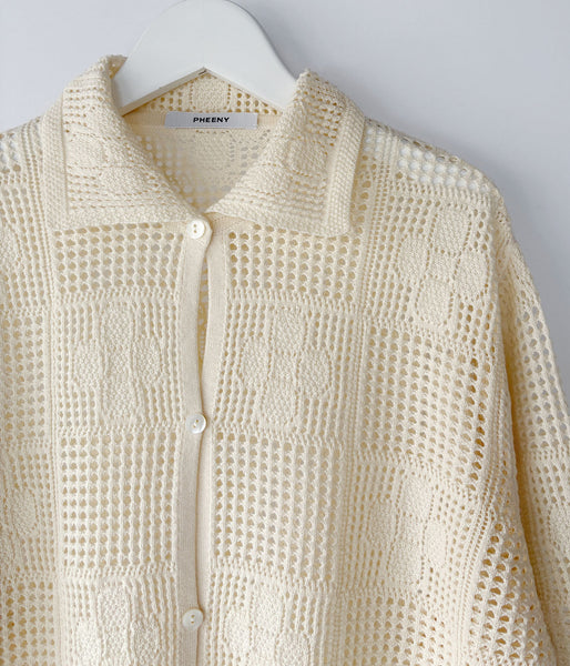 PHEENY/COTTON LACE STITCH CARDIGAN(IVORY)