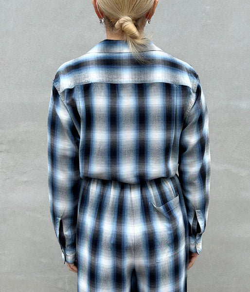 PHEENY/RAYON OMBRE CHECK L/S SHIRT(BLUE)