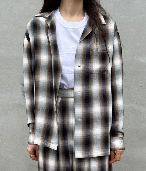 PHEENY/RAYON OMBRE CHECK L/S SHIRT(BROWN)