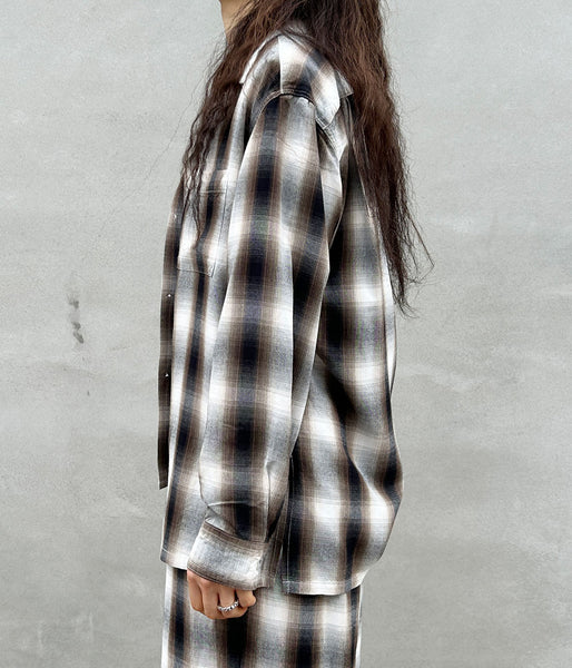 PHEENY/RAYON OMBRE CHECK L/S SHIRT(BROWN)