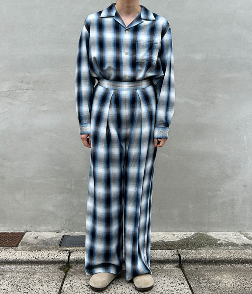 PHEENY/RAYON OMBRE CHECK GATHERED PANTS(BLUE)