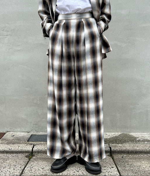 PHEENY/RAYON OMBRE CHECK GATHERED PANTS(BROWN)