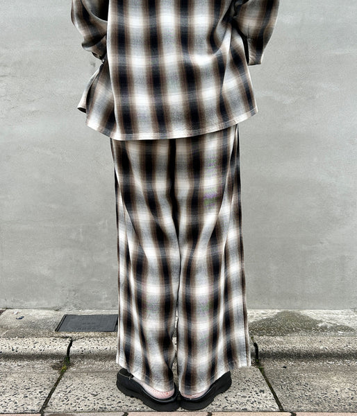 PHEENY/RAYON OMBRE CHECK GATHERED PANTS(BROWN)