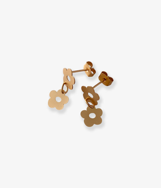KEYHOLDER/FLOWER-ETCHED METAL EARRINGS 2P(GOLD)