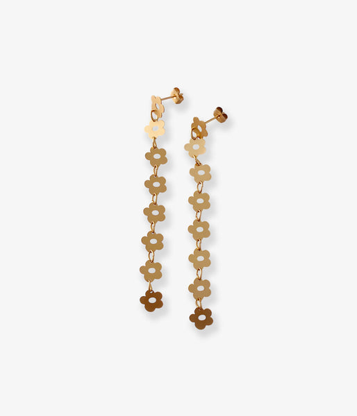 KEYHOLDER/FLOWER-ETCHED METAL LONG EARRINGS(GOLD)