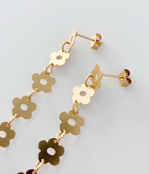 KEYHOLDER/FLOWER-ETCHED METAL LONG EARRINGS(GOLD)