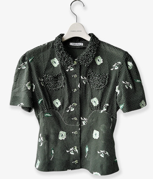FUMIKA_UCHIDA/ALLOVER EMB.SHORT SLEEVE SHIRT(BOTTLE GREEN)